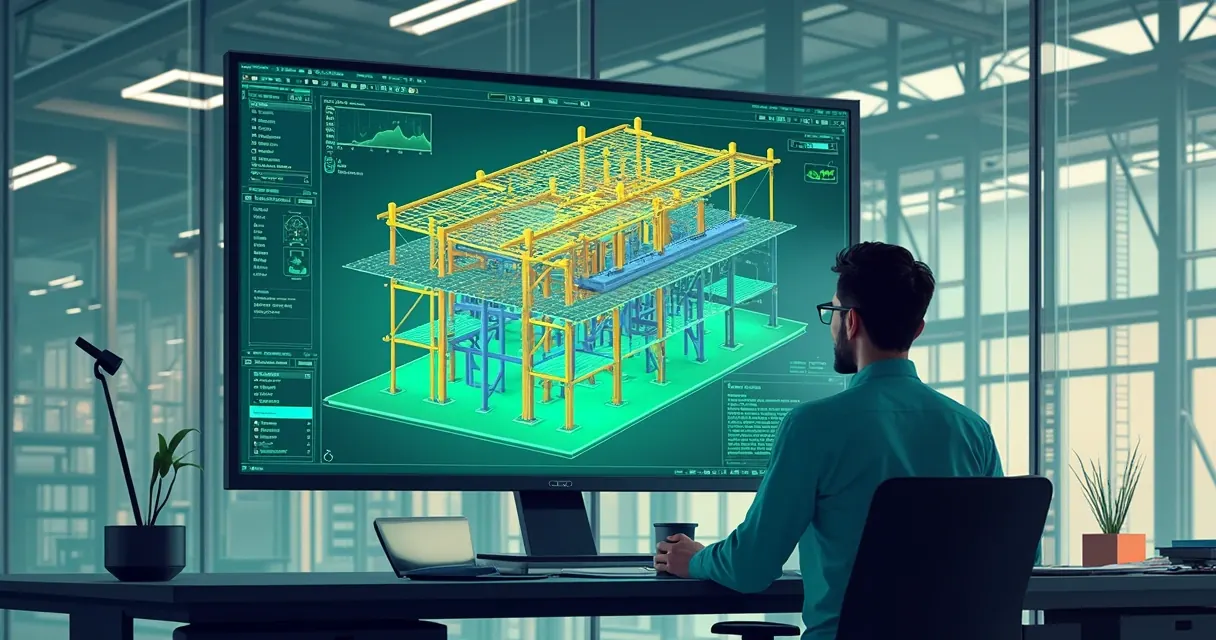 Técnico monitora estrutura metálica com tecnologia BIM e sensores
